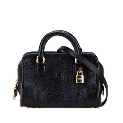 Loewe Anagram Amasona Micro Mini Handbag Shoulder Bag 2WAY Black Leather Women