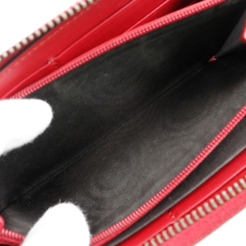 Gucci Double G Zip Around Wallet GG Marmon Chevron Quilted 443123 Leather Red