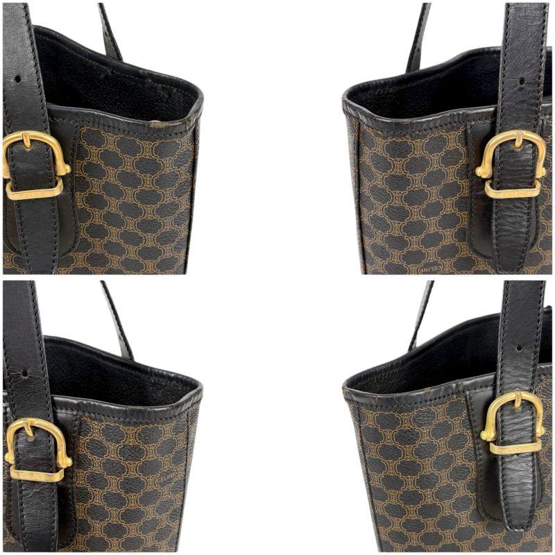 Celine Bucket Shape Tote Bag Shoulder Bag Black Macadam Pattern Pvcleather