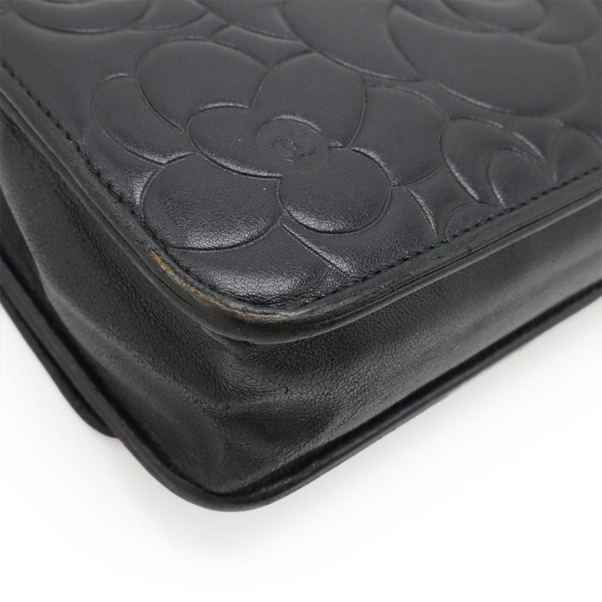 Chanel Camellia Coco Mark Chain Wallet Shoulder Bag Pochette Lambskin Leather