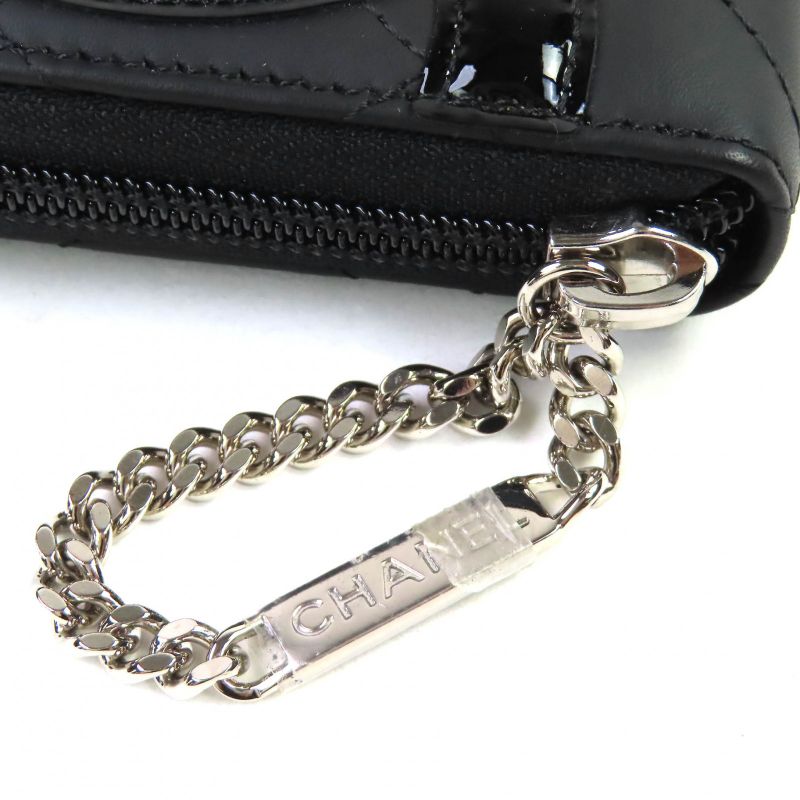 CHANEL A50078 Cambon Line Calfskin Enamel Coco Mark Round Zipper Long Wallet