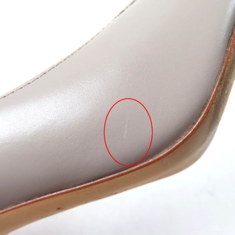 CHANEL G31145 Coco Mark Chain Decoration Round Toe Leather Pumps Grey Silver