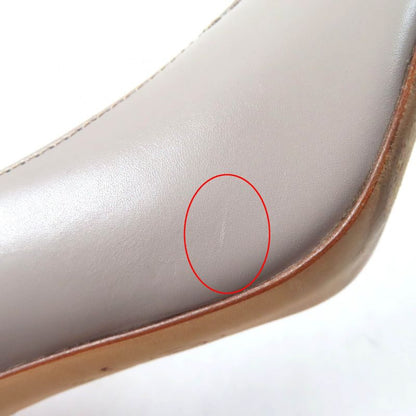 CHANEL G31145 Coco Mark Chain Decoration Round Toe Leather Pumps Grey Silver