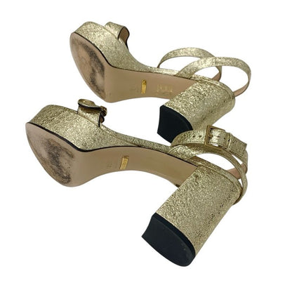 Gucci Double G Sandals Shoes Leather Gold Ggmarmont Platform Strap