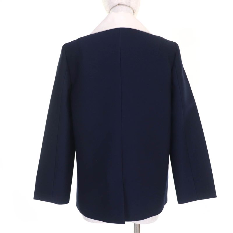 Louis Vuitton Wool Silk Blend LV Logo Gold Button Double Breasted Jacket Navy