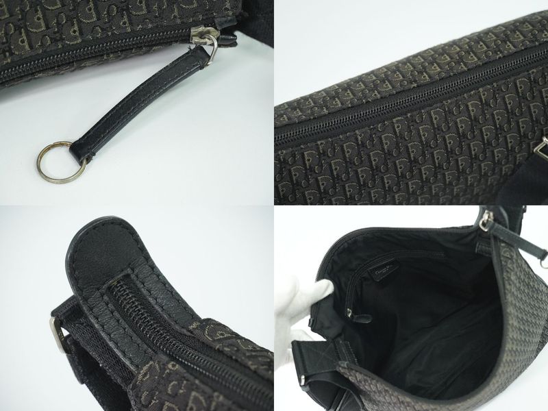 Authentic Christian DIOR Trotter Shoulder Bag Pochette Canvas Black Gray