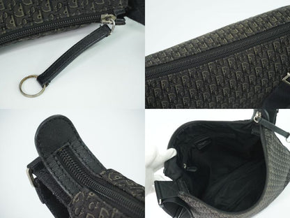 Authentic Christian DIOR Trotter Shoulder Bag Pochette Canvas Black Gray