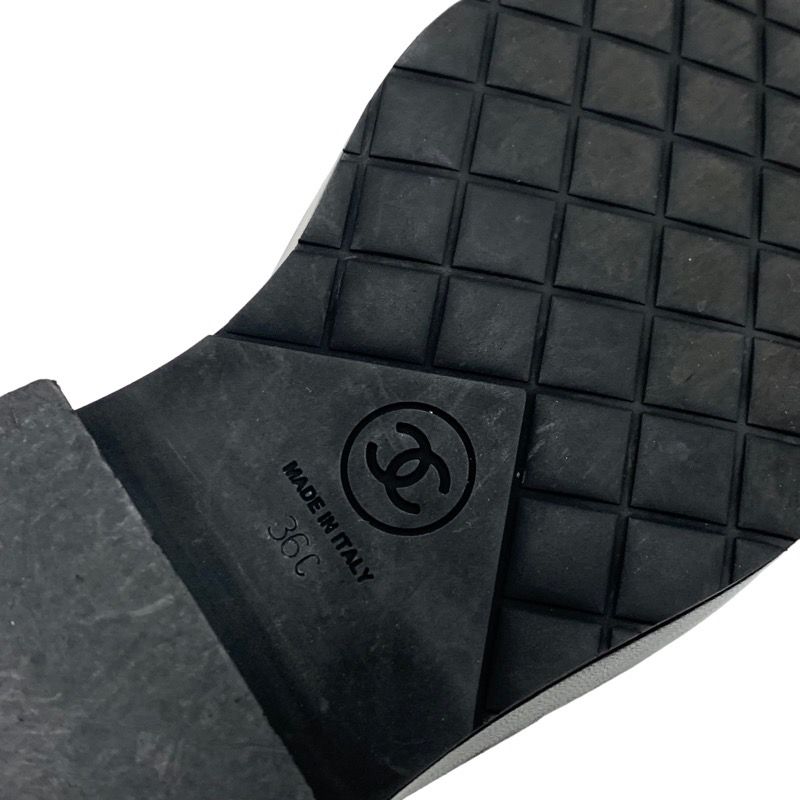 Chanel Boots Short Boots Shoes Here Mark Lace Up Pearl Leather Patent Black