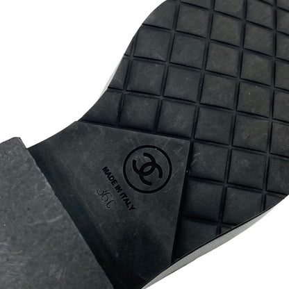 Chanel Boots Short Boots Shoes Here Mark Lace Up Pearl Leather Patent Black