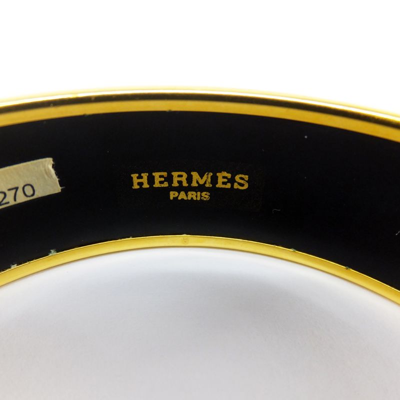 Hermes Enamel MM Bangle Navy-gold Hardware Bracelet Carriage Approx