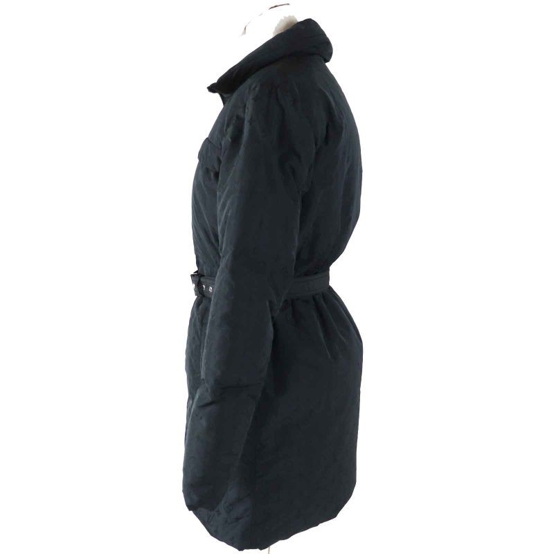 Louis Vuitton Ffco018flx Silk Blend With Belt Total Monogram Down Coat Black