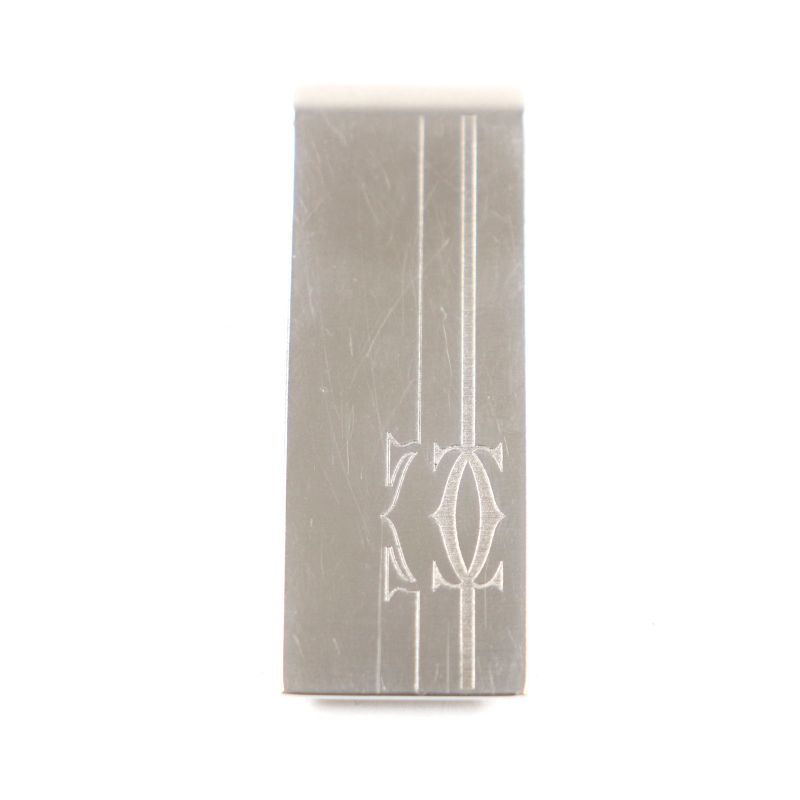 Cartier C2 Decor Logo Bill Clip Billfold Money Clip Silver Men