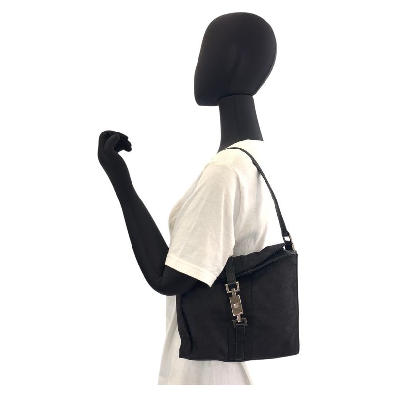 Gucci Jackie Black GG Canvas/leather 001 3734 Shoulder Bag Women 504838