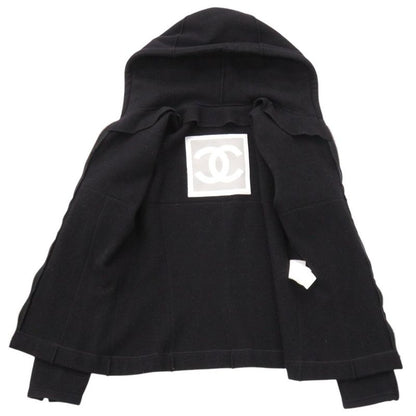 Chanel Sport Line Zip Up Coco Mark P21951 Size 38 Wool Black Hoodie Black 1017
