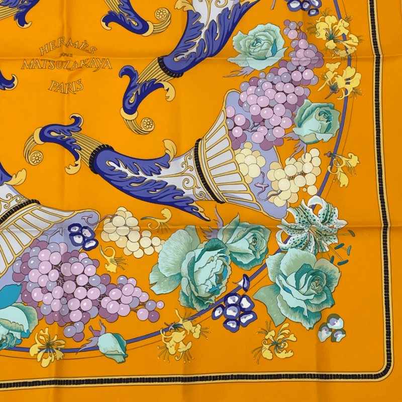 Hermes Carre 90 Scarf Silk Matsuzakaya Exclusive To Matsuzakaya Grape Blossoms