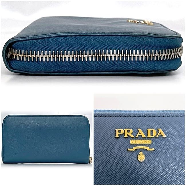 Prada Round Zipper Long Wallet Blue Cobalt 1m0506 Excellent Condition Wallet