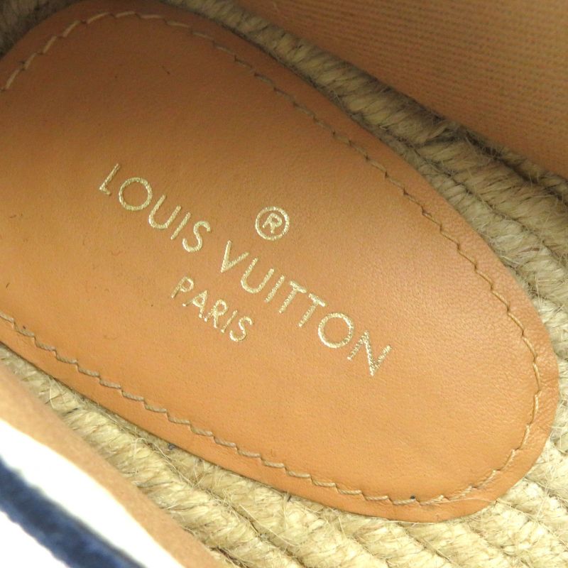 Louis Vuitton LV Logo Embroidery Striped Pattern Partially Suede Espadrilles