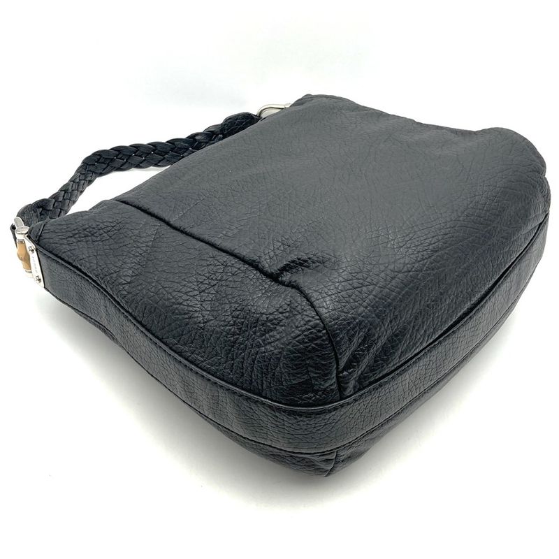 Gucci 257090 Handbag Shoulder Bag Bamboo Braided Handle Leather Black Women