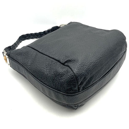 Gucci 257090 Handbag Shoulder Bag Bamboo Braided Handle Leather Black Women