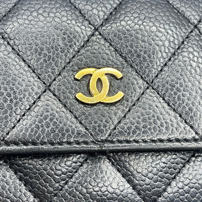 CHANEL CC Classic Caviar Flap Wallet on Chain Quilted Leather Chain Purse Black