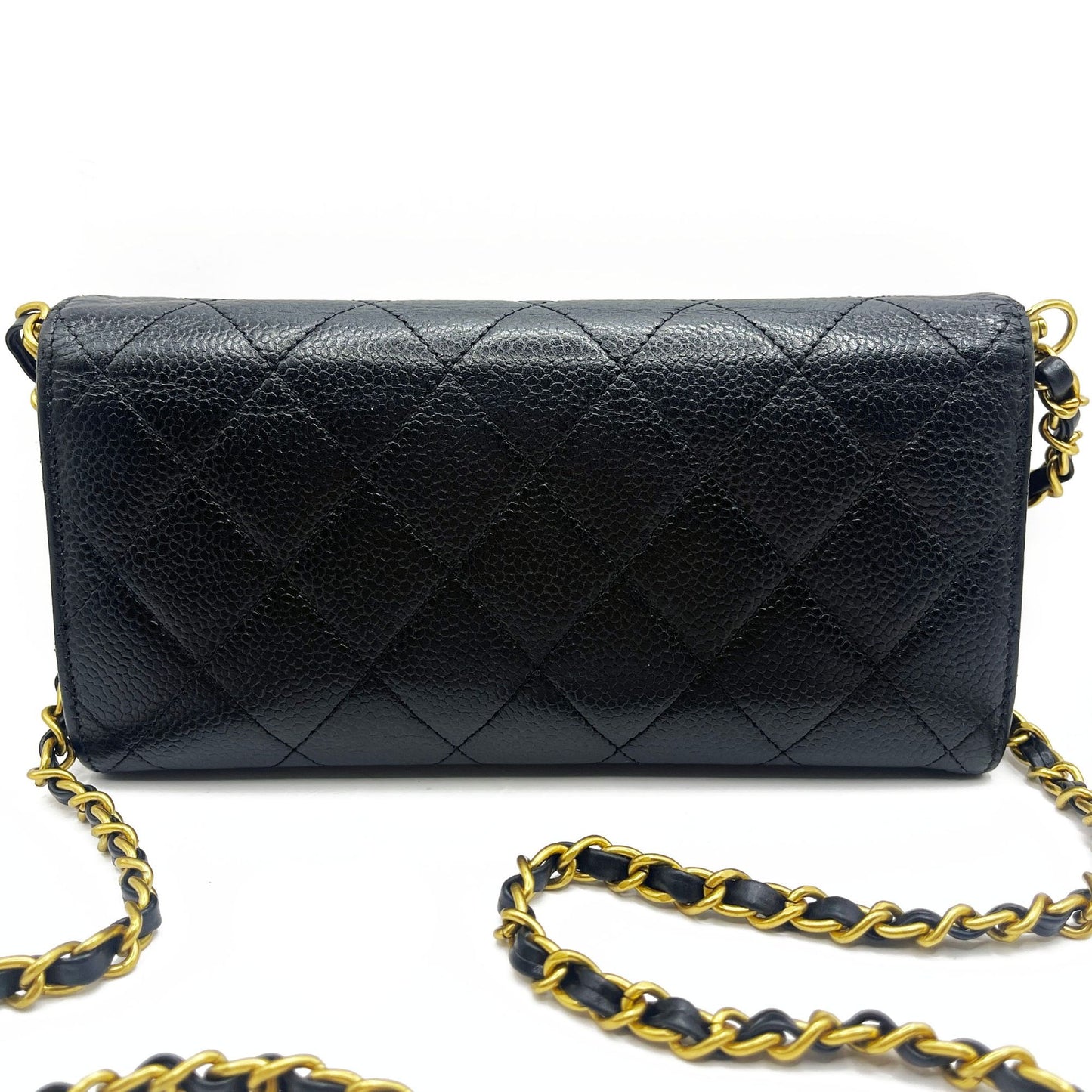 CHANEL CC Classic Caviar Flap Wallet on Chain Quilted Leather Chain Purse Black