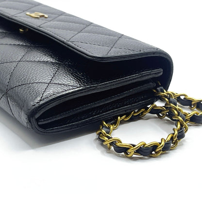 CHANEL CC Classic Caviar Flap Wallet on Chain Quilted Leather Chain Purse Black