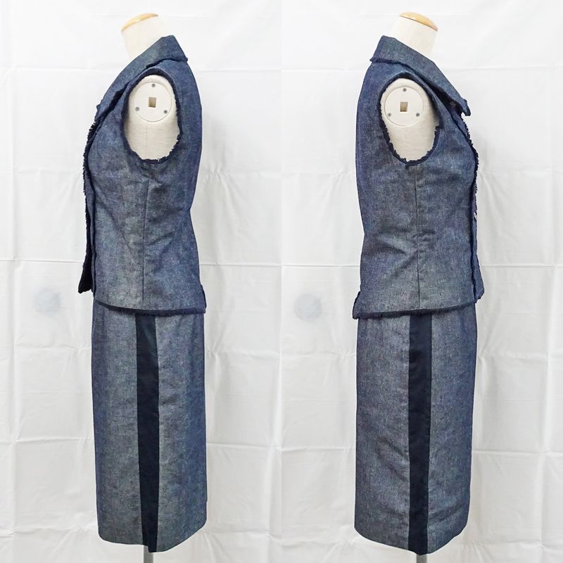 Chanel Setup Vest Gilet 38 Skirt 36 Denim Cotton Apparel Clothes Ladies