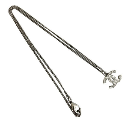 Chanel Coco Mark Metal Rhinestone Chain Necklace Pendant 13FV