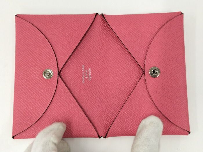 Hermes Calvi Card Case Leather Pink Stamped A