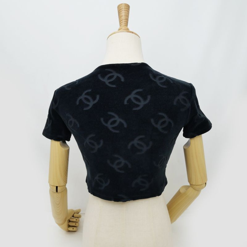 Chanel Coco Mark Velor Chibi T-shirt Black 40 96P Short Sleeve T-shirt