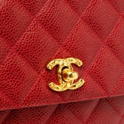 CHANEL Classic Timeless Caviar Red Crossbody Leather Tote Bag CC