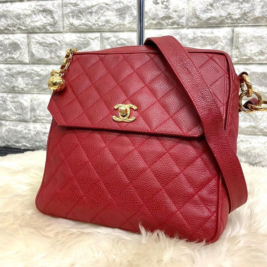 CHANEL Classic Timeless Caviar Red Crossbody Leather Tote Bag CC