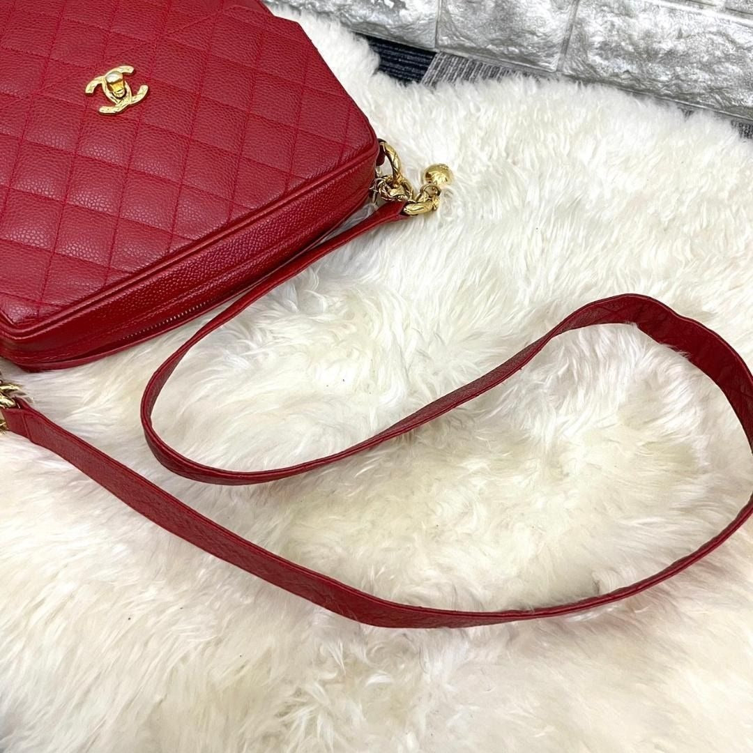 CHANEL Classic Timeless Caviar Red Crossbody Leather Tote Bag CC