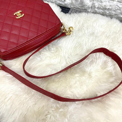 CHANEL Classic Timeless Caviar Red Crossbody Leather Tote Bag CC