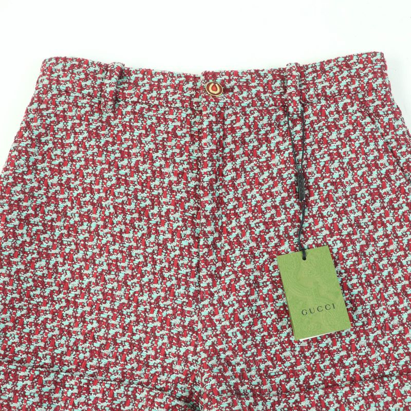 Gucci 691396 Tweed Shorts With Horseshoe Buttons Red Greenish 42 Made In Italy