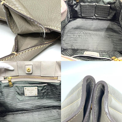 Prada Tote Bag Logo Canapa Bn1872 Leather Gray