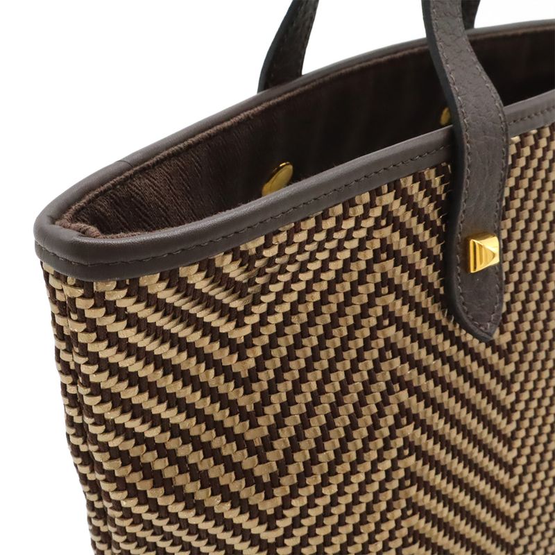 Hermes Hippo Chennai PM Tote Handbag Leather Braided Dark Brown Gold Hardware