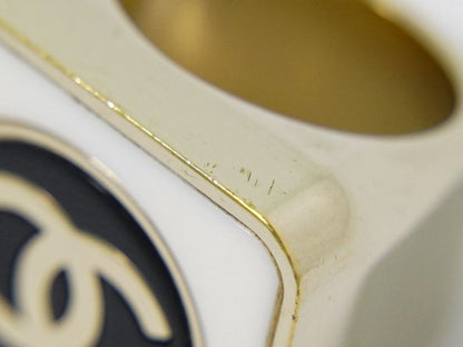 Authentic Chanel Coco Mark Ring Size 10 GP Gold Plated White Black Coco Mark