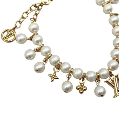Louis Vuitton Bracelet Pearl River M1685a Monogram Flower LV Logo White Gold