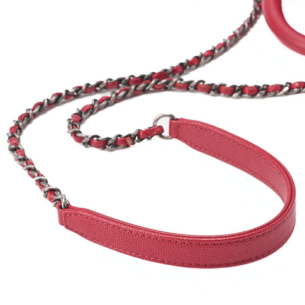 Chanel Chain Shoulder Bag Matelasse Coco Handle 2WAY Handbag Caviar Skin Red