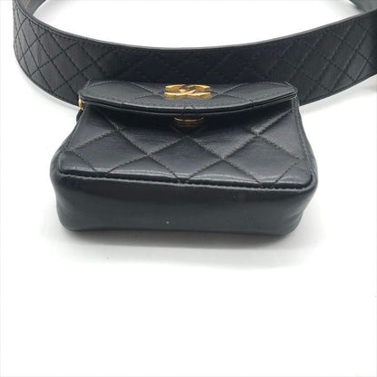 Chanel CC Logo Push Lock Mini Quilted Waist Pouch Black