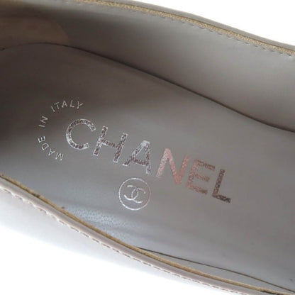 CHANEL G31145 Coco Mark Chain Decoration Round Toe Leather Pumps Grey Silver
