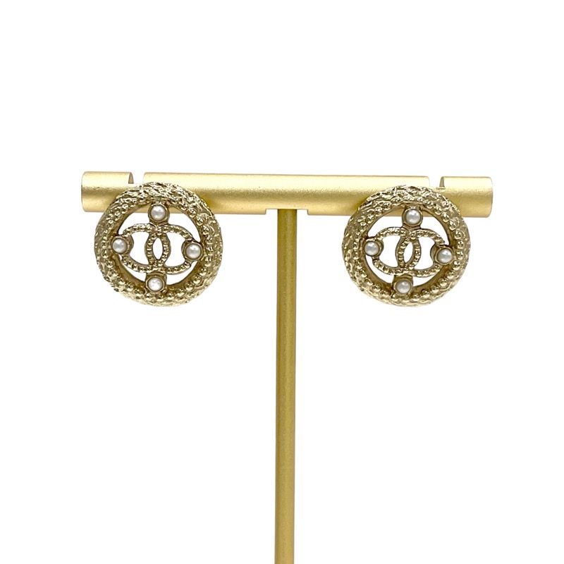 Chanel Earrings Coco Mark Pearl Round Gold