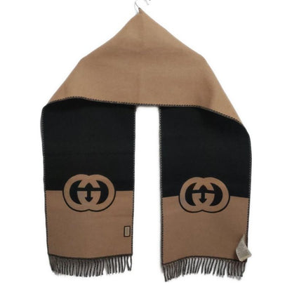 Gucci Scarf Interlocking G Scarf 715497 Beige And Black Wool And Cashmere