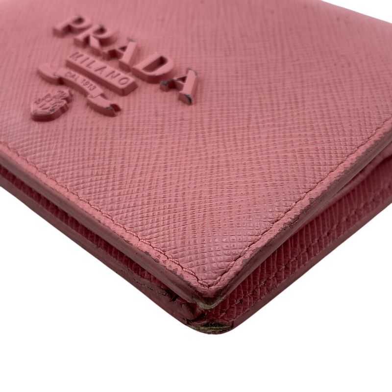 Prada Saffiano Leather Bifold Wallet Brand Coin Purse Bill Pink Ladies
