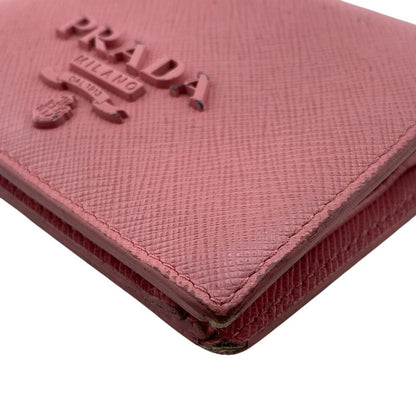 Prada Saffiano Leather Bifold Wallet Brand Coin Purse Bill Pink Ladies