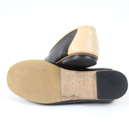 CHANEL 17G G31630 Flat Leather Shoes With Coco Mark Black Beige 34.5 With Box