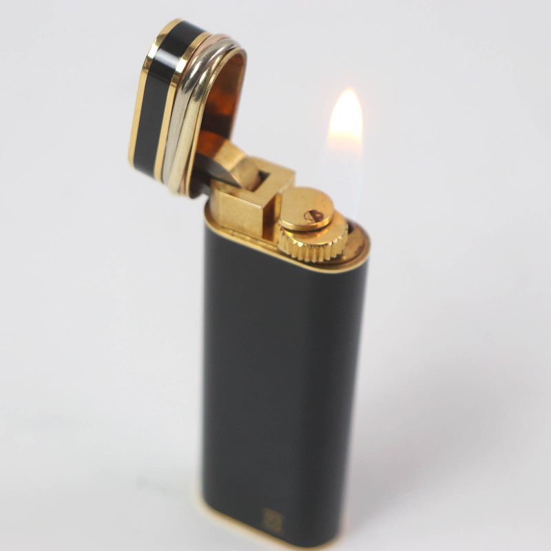 Cartier Trinity Deubre C Oval Shape Smoking Tool Gas Lighter Black Gold Swiss