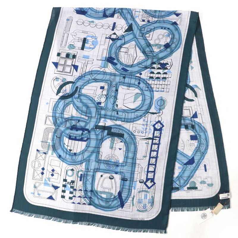 Hermes H693245t Rectangle Imprimeur Flou Ample Flou Cashmere Silk Guris