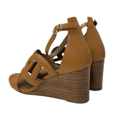 Hermes Brisbane Sandals Shoes Leather Brown Chaine D'ancre Wedge Sole Strap